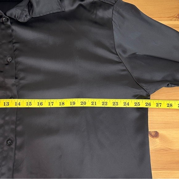 Brunette The Label | Black Silky Satin Long Sleeve Button-Up Shirt - Picture 7 of 10